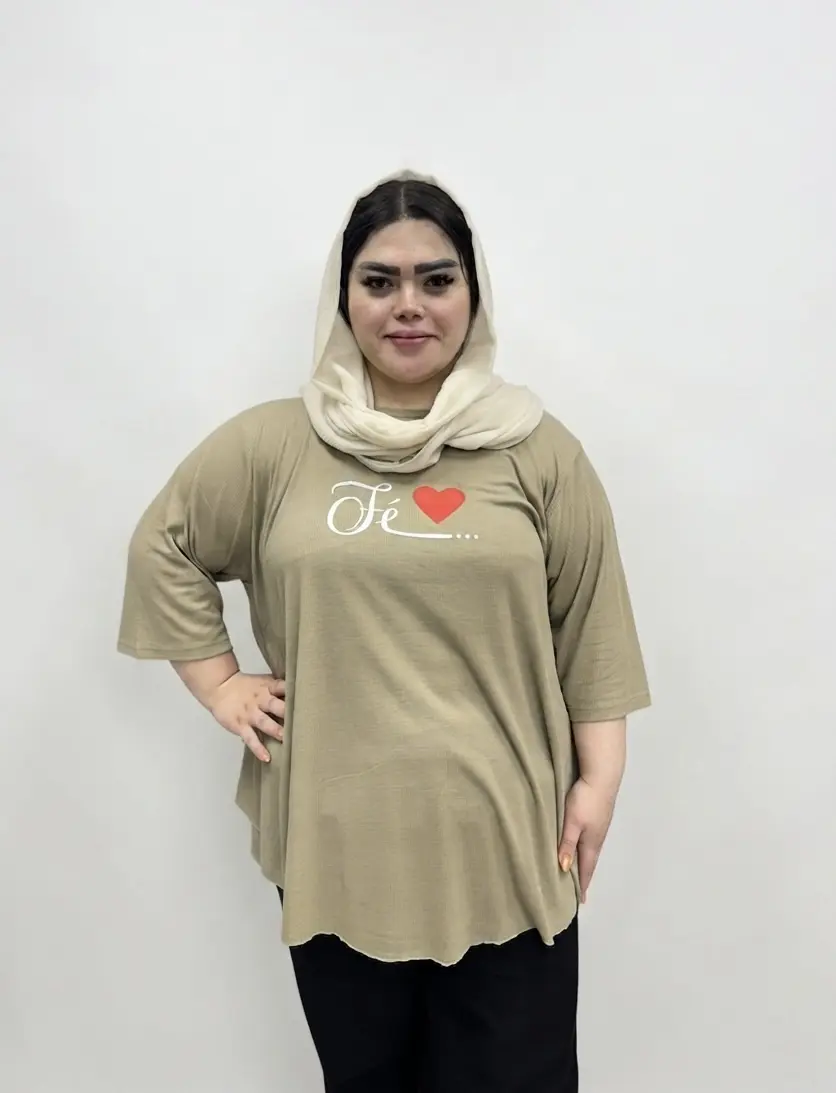 تونیک سایز بزرگ زنانه نخی طرح قلب (مدل زیگزال)